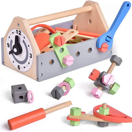 Wooden Tool Set Pretend Play Construction Tool Box - 45 Pcs