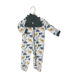 2-Piece Dinosaur Zippered Footed Coverall and Hat