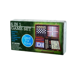 6-in-1 Game Set - Miniature Travel Set - Dominoes, Chess, Checkers, Backgammon, Cribbage, and Cards