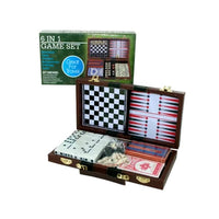 6-in-1 Game Set - Miniature Travel Set - Dominoes, Chess, Checkers, Backgammon, Cribbage, and Cards