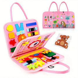 Educational Busy Board Toys for Toddlers - 4 Pages - Pink Carrier